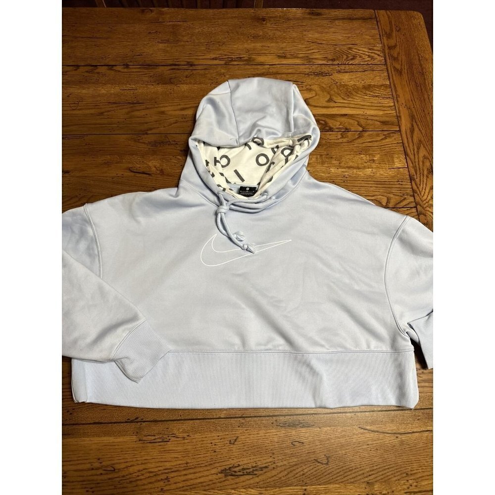NIKE A57 Dri Fit Cropped Athletic Workout Hoodie Heathered Blue Sweatshirt Sz M